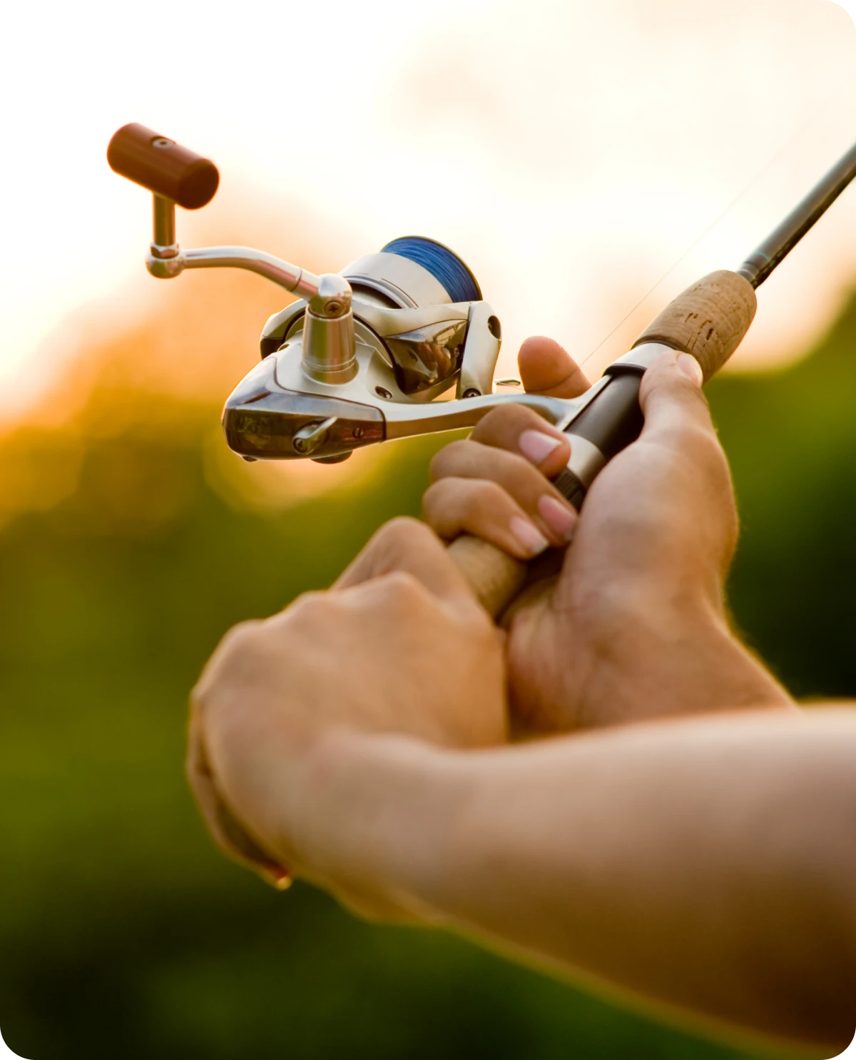 Hands holding a fishing rod