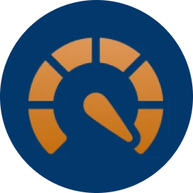 Orange gauge icon on dark background