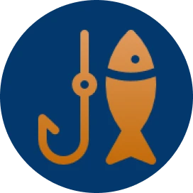 Orange fish and hook symbol